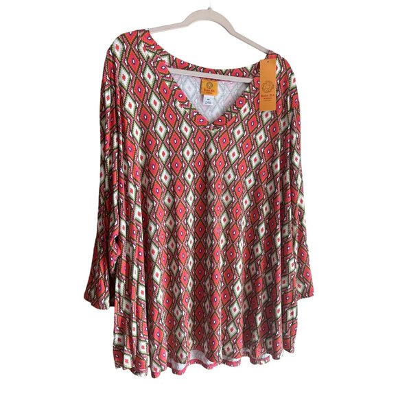 NWT Ruby Rd. Ladies V Neck Pink Abstract 3/4 Sleeve BOHO Stretchy Blouse SZ 4X - Picture 2 of 7
